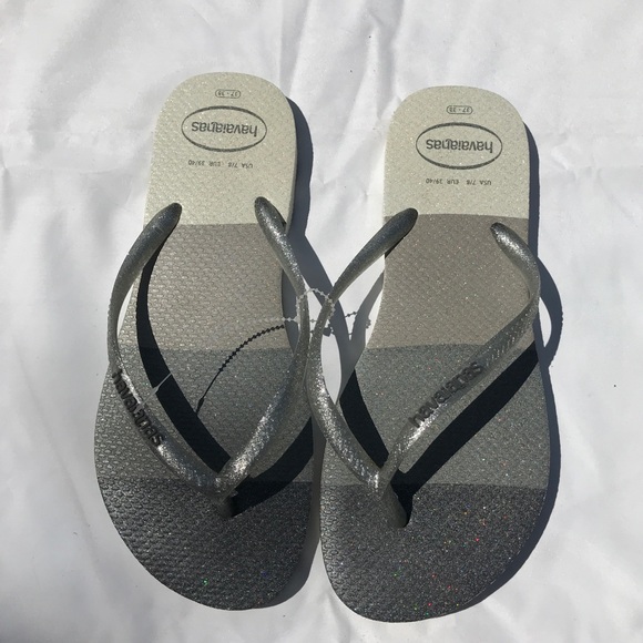 Havaianas grey/silver glitter flip flops Size 7/8 - Picture 3 of 4